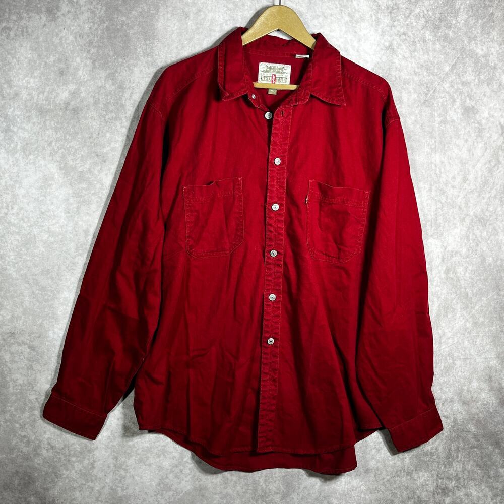 Levi's Red Tab Shirt Mens Size XL Red Button Up Long Sleeves Collared Casual‎